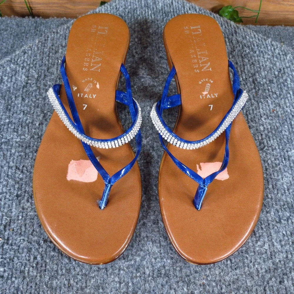 Italian Shoemakers Minley Women Thong Sandals Size 7 Dressy Casual Blue Tan‎